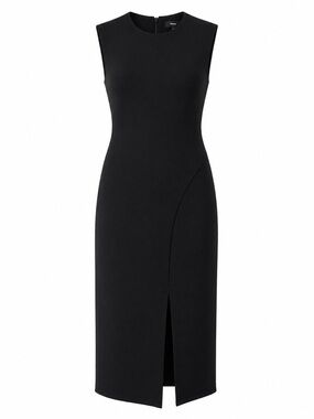 NWT Theory Black Luxe Ponte Slit Seam Midi Dress S Minimalist Career Chic